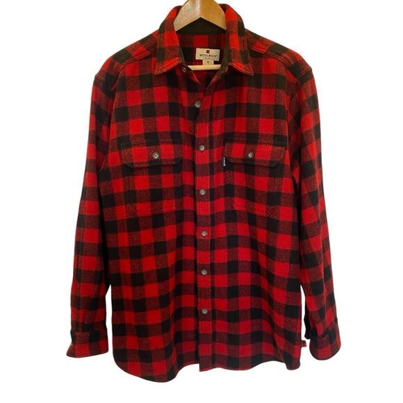 Woolrich Wool Red/Black Buffalo Checker Long Sleeve Button Down Shacket Mens M - Picture 1 of 8